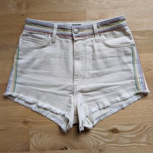 Lee cotton jean shorts, khaki with rainbow stitch detail